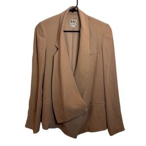 Haute Hippie Blazer Size 2 Tan 100% Silk Made in USA Drape Front Jacket $530‎